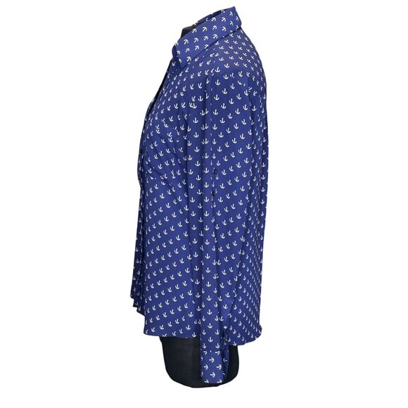 Express Portofino Shirt Anchor Print Womens Button-Up Blouse Size M Polyester - Picture 2 of 9
